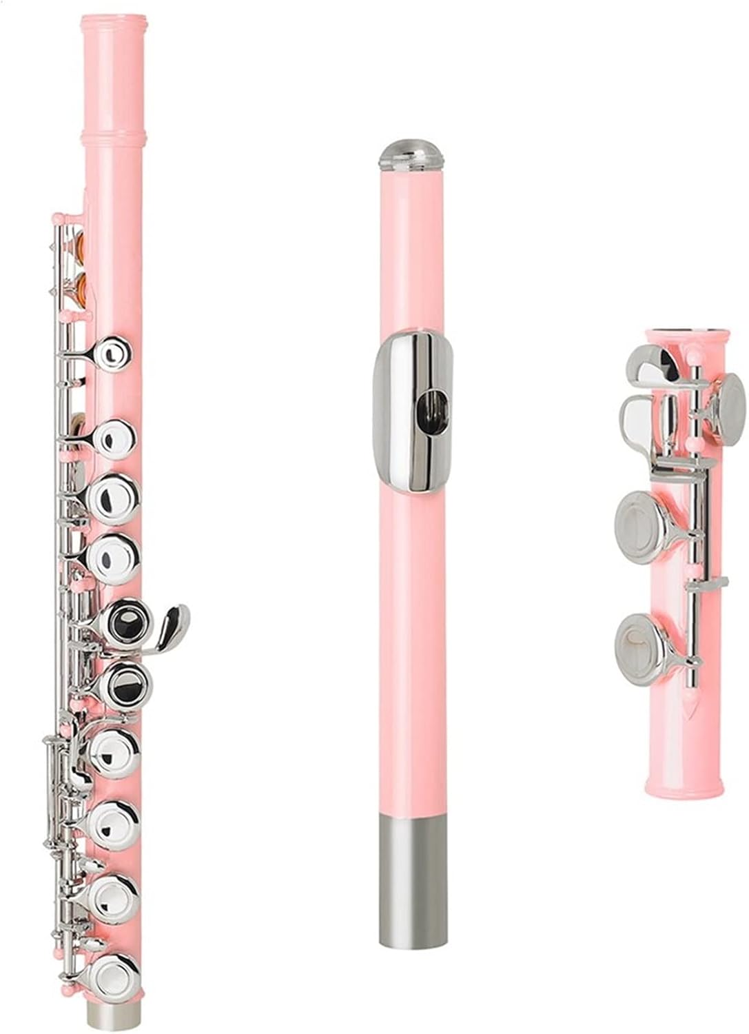 Flute Kit 16 Holes Flute Closed Hole C Tone Pink Flute Silver Key Cupronickel Woodwind Instruments with Leather Case Cleaning Cloth Intermediate Flute