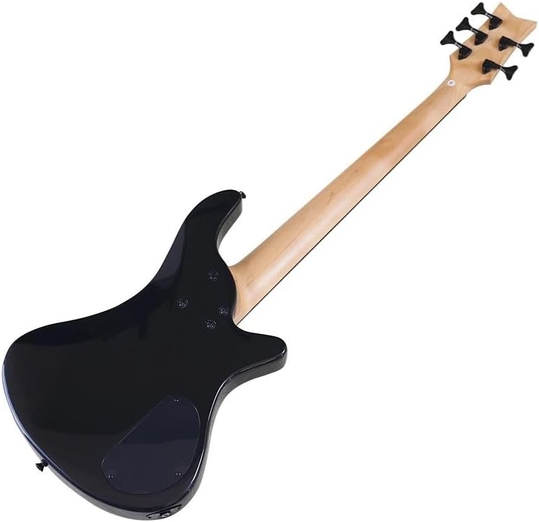 Left Handed 5-String Electric Bass Guitar, 43-Inch Black High Gloss Finish, Solid Basswood Body