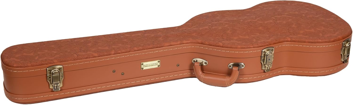 Crossrock Relief Series SG Guitar Case for Gibson SG Style Electric Guitars | Carved Red Wood Finish, Ivory Plush Interior, Lock (CRW630SGRO)