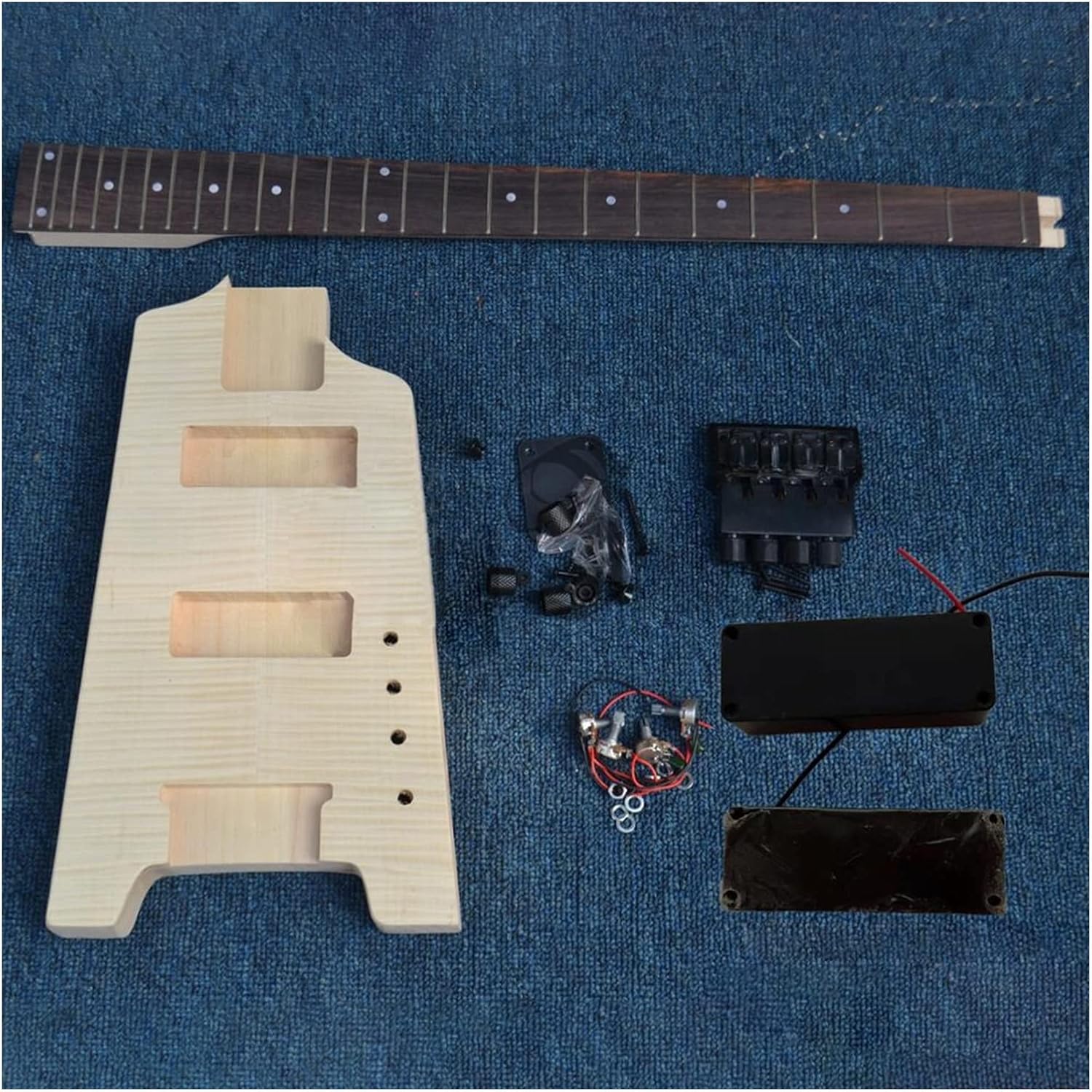 DIY Electric Guitar Kit 41 Inches Semi-Finished Headless Electric Bass Guitar Mahogany Body&Rosewood Fingerboard with All Hardware