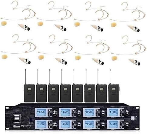 8800 Church Wireless System 8 x 100 Channels UHF Mic Professional Beige Headset Wireless Condenser Microphone for School Stage Theater