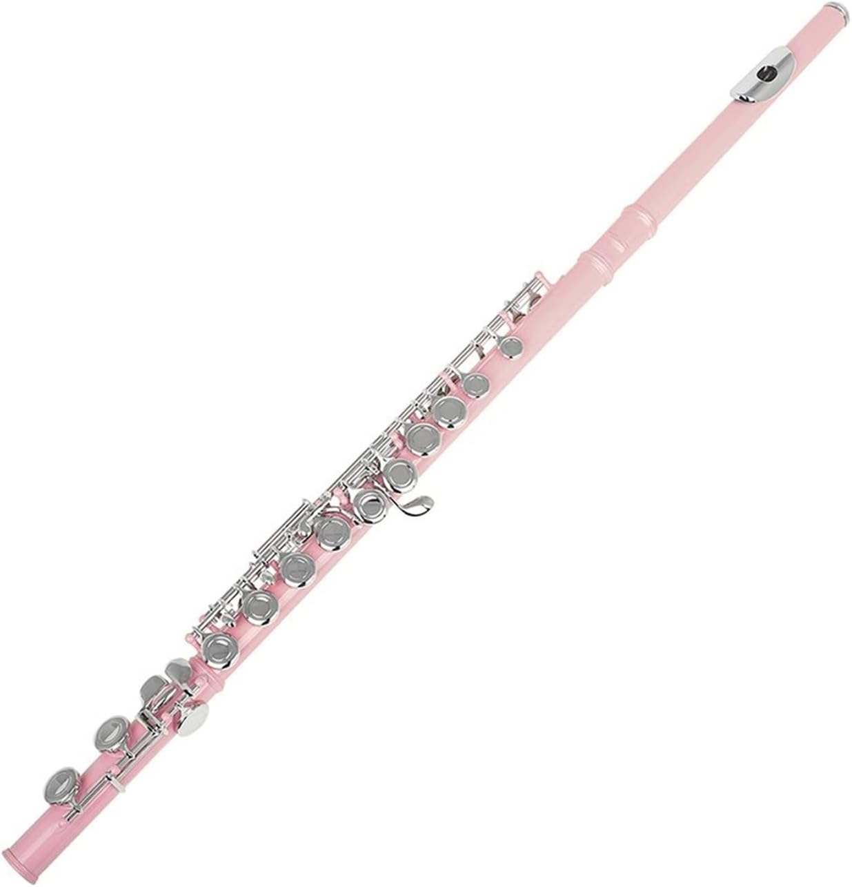 Flute Kit 16 Holes Flute Closed Hole C Tone Pink Flute Silver Key Cupronickel Woodwind Instruments with Leather Case Cleaning Cloth Intermediate Flute