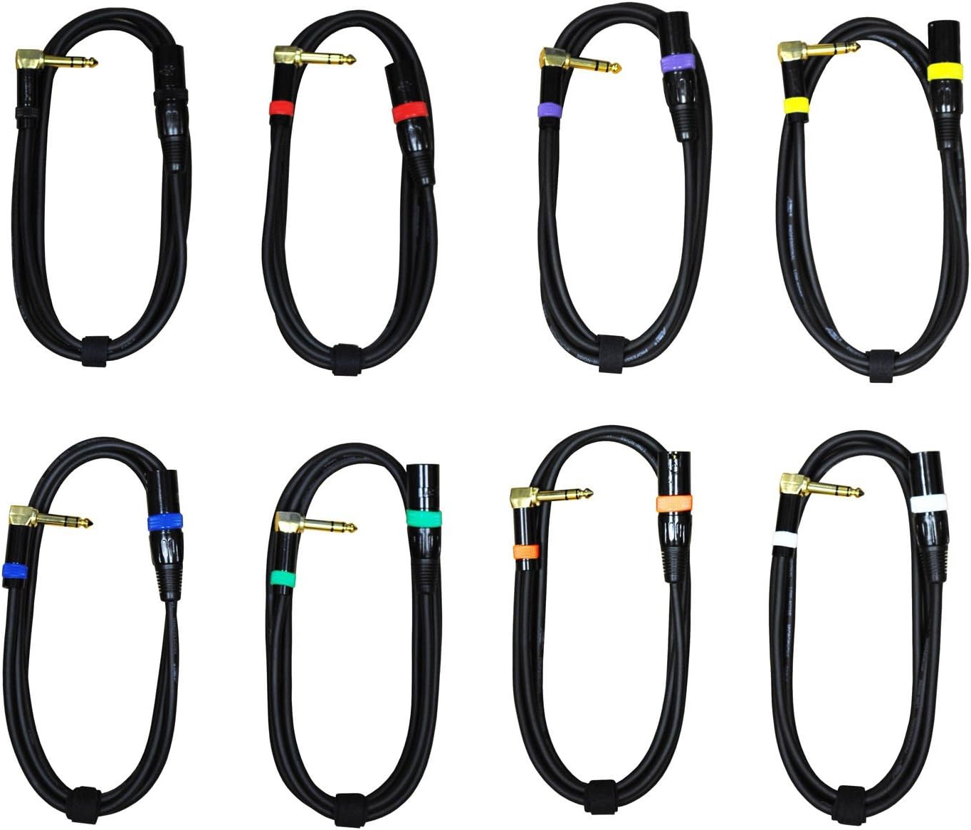 Audio2000'S E14106E8 Eight-Pack Gold-Plated 1/4-Inch TRS Right Angle to XLR Male 6-Feet Balanced Audio/Patch/Recording Cables