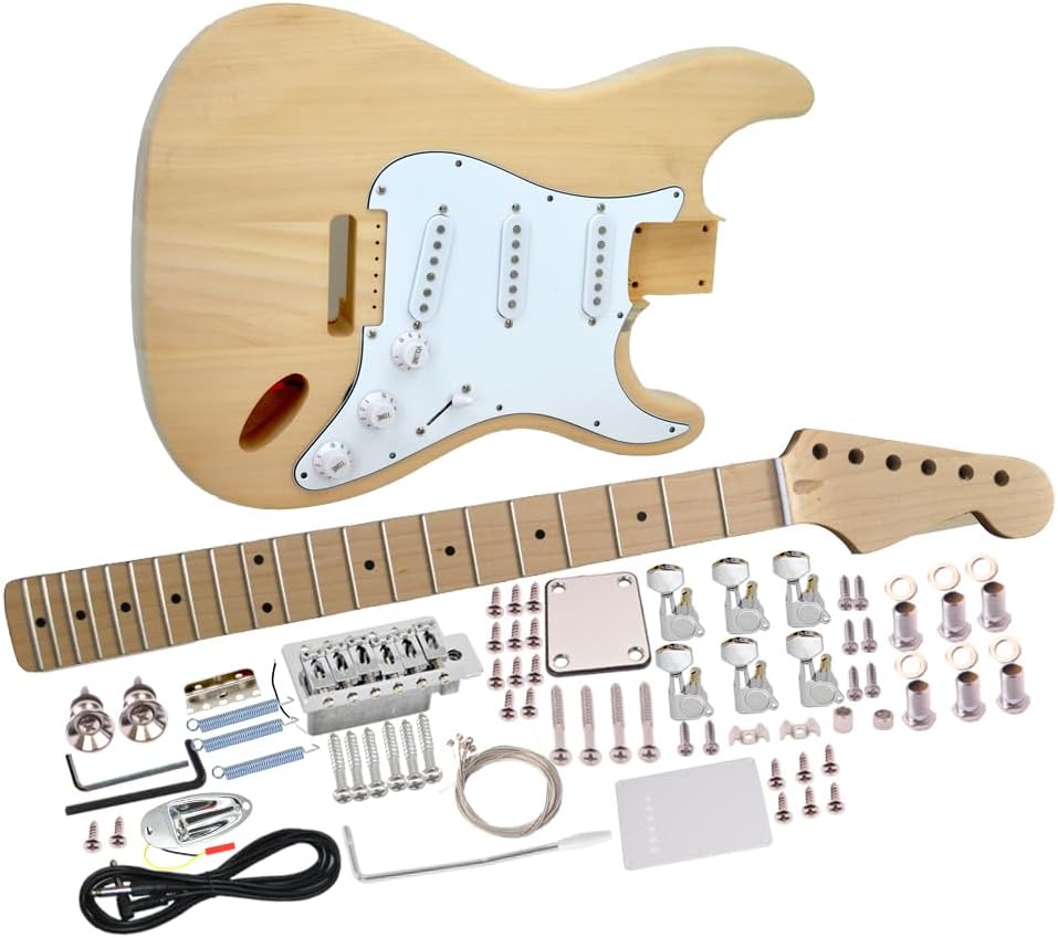 RSW DIY Electric Guitar Kit for Adults – Build Your Own ST-Style Guitar with Basswood Body, Maple Neck & Fingerboard, SSS Pickups, Pre-Wired Electronics, Tremolo Bridge, 25.5'' Scale, Bolt-On