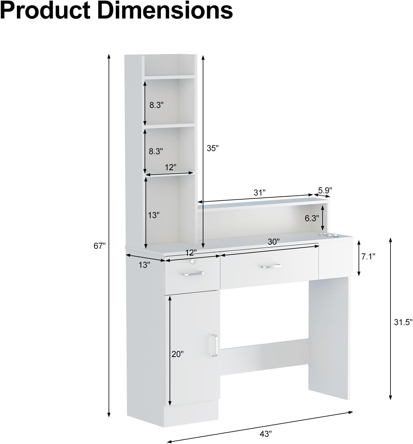 Salon Stations for Hair Stylist, Modern Locking Wall Mount Barber Hair Styling Station, Corner Salon Station Organizer Makeup Vanity for Bedroom, Bathroom, Hairdresser (White-1)