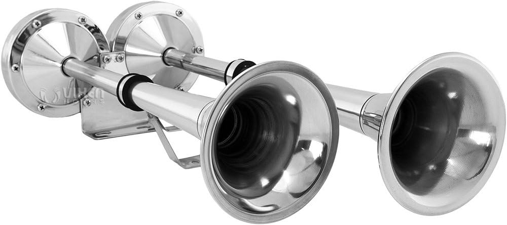 Vixen Horns Loud Powerful Dual Stainless Steel Trumpets Marine Electric Train Horn for Boats/RV/Trucks 12V Chrome VXH2112MAR