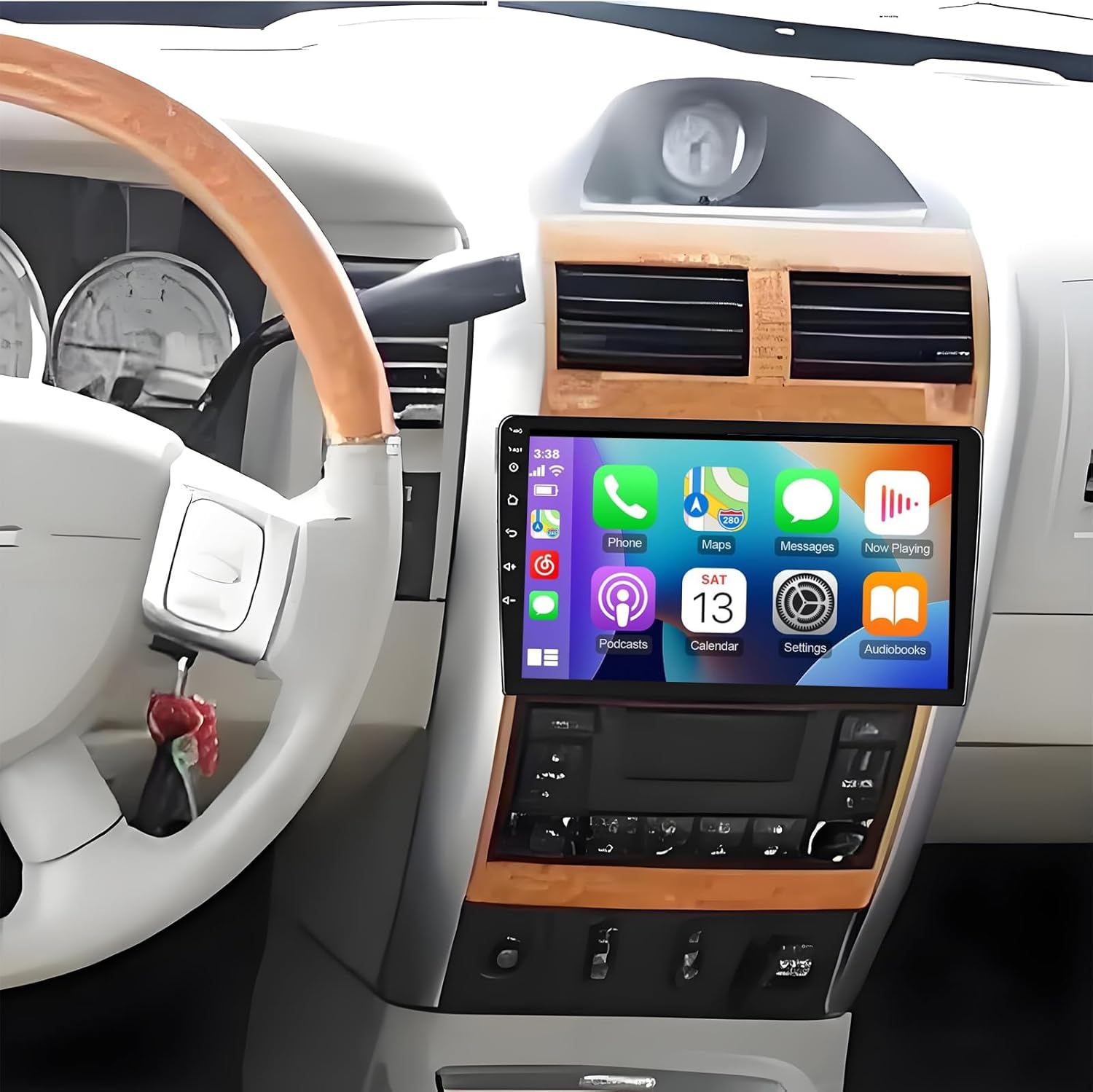 PHEZEN 10.1 inch Touchscreen Car Stereo Fit for Chrysler Aspen 2007-2010, Android 15 Double Din Car Radio with Carplay & Android Auto in-Dash Navigation BT Mirror Link WiFi Backup Camera 2+64G