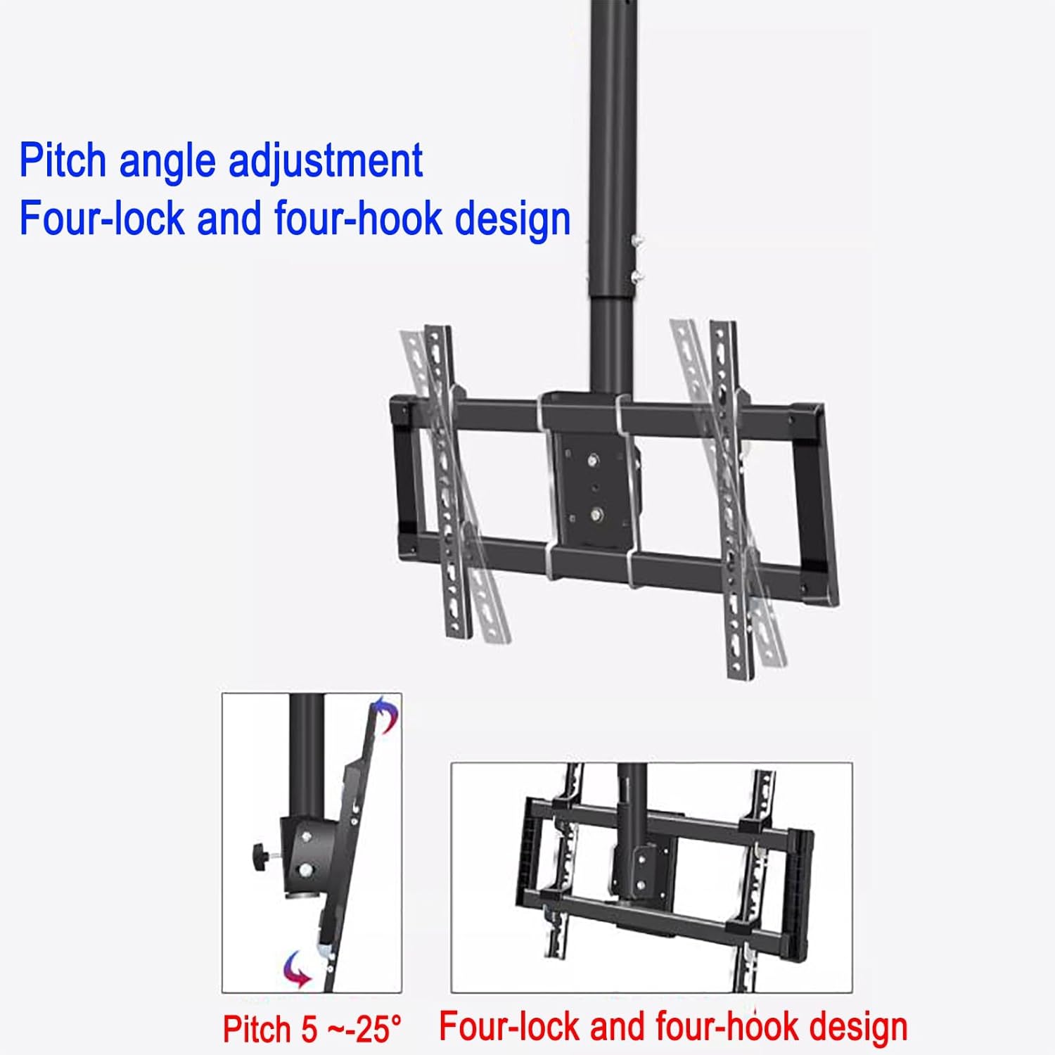 Ceiling TV Mount Stand - Tv Wall Mount,Height Adjustment TV Stand,Fits Most 39-90 Inch TV,5 to -25° Pitch Angle Adjustment,Max Bearing 85kg,Three Installation Modes,Installati,Cann