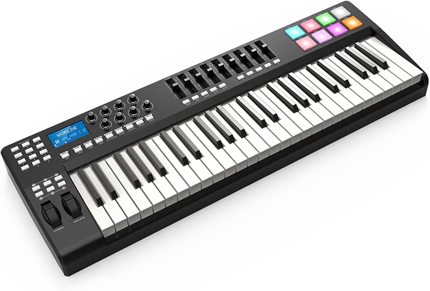 49-Key MIDI Keyboard Controller with USB, Velocity Sensitive Keys, 8 Drum Pads, Includes USB Cable