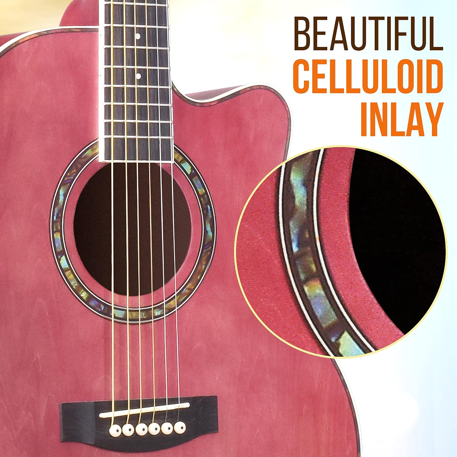 Pyle Acoustic Guitar Kit, 3/4 Junior Size All Wood Steel String Instrument for Beginner Kids, Adults, 36” Mauve