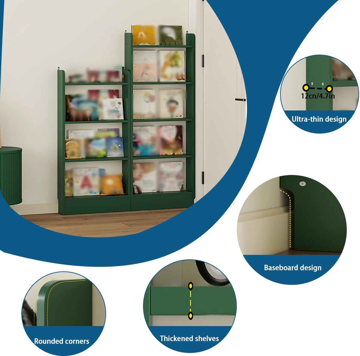 Wooden Behind The Door Bookshelf,Multi-Tier Ultra Slim Cabinet,Floor-Standing Hidden Storage Cabinet,Open-Style Organizer,for Organizers and Storage(47.2 * 4.7 * 20.2in)