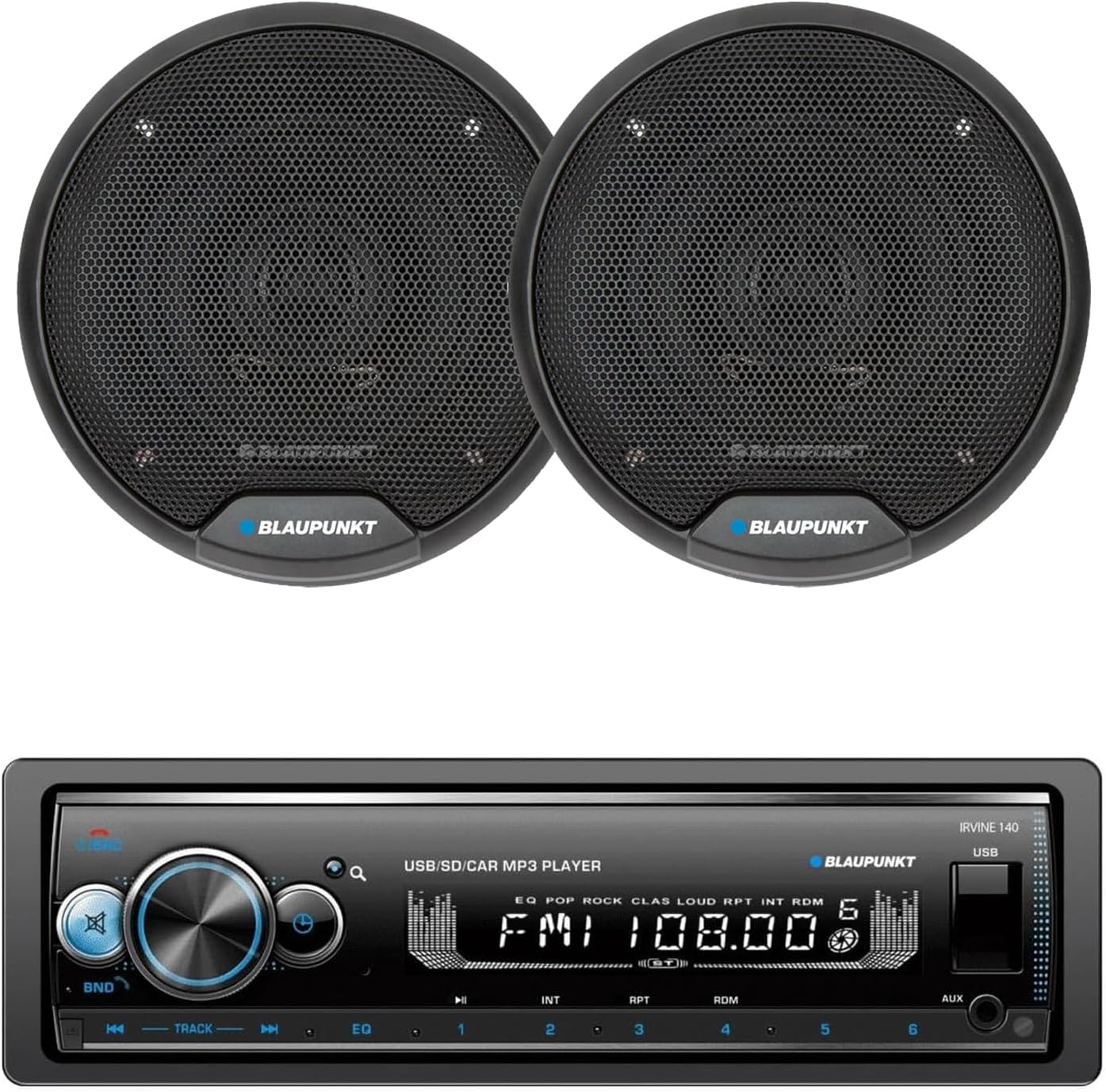 Blaupunkt IRVINE140 Single DIN USB/SD/AUX Bluetooth MP3 Stereo Receiver with 4