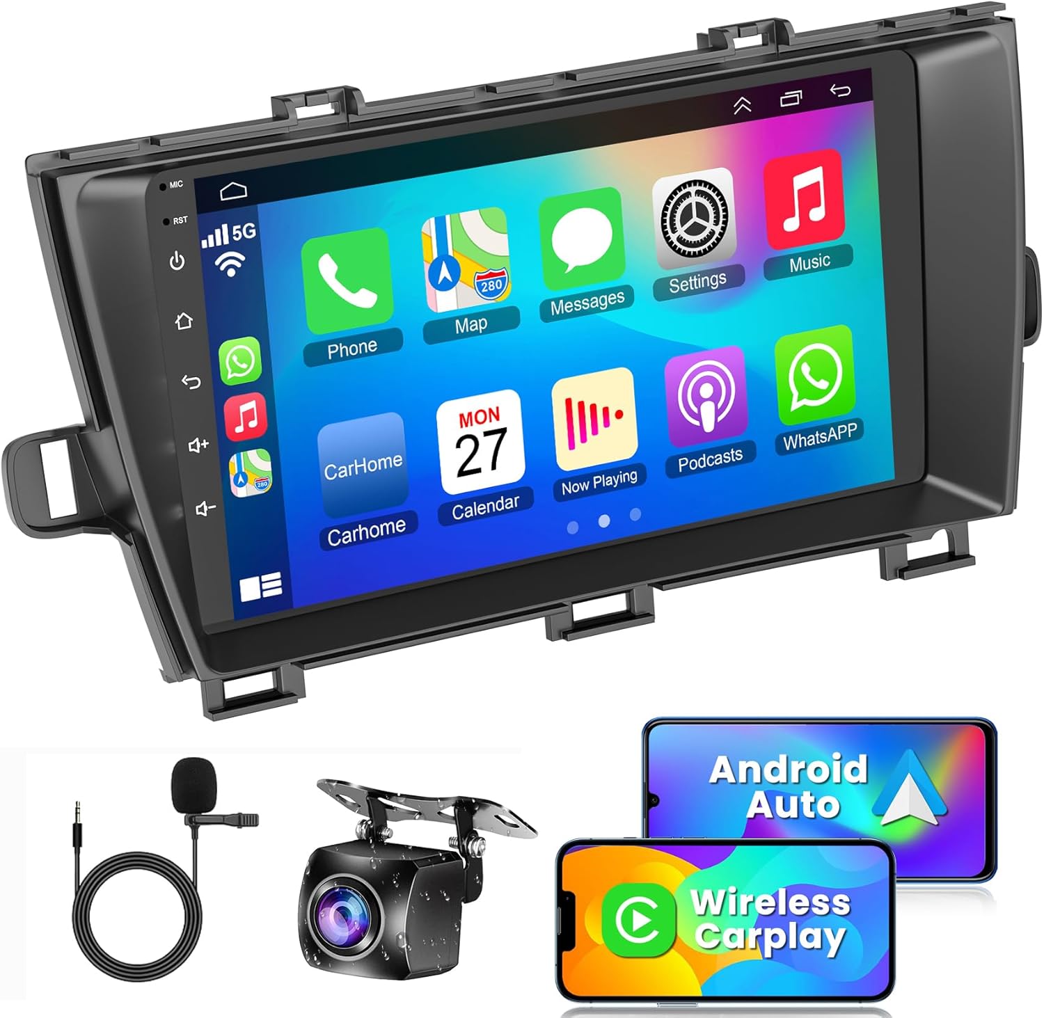 (4G RAM+64G ROM) Car Radio for Toyota Prius 2010-2015,9 Inch Prius Stereo Support Carplay/Android Auto,GPS Navigation& Bluetooth,Backup Camera & SWC
