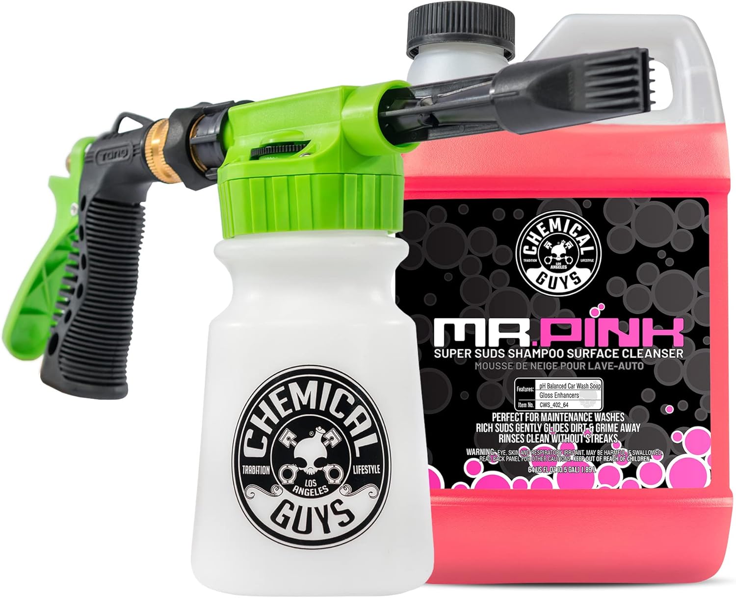 Chemical Guys CWS_402_64FBB Foam Blaster Bundle - Mr. Pink Foaming Car Wash Soap, 64 fl oz (Half Gallon) + ACC_326 Torq Foam Blaster 6 Foam Wash Gun, Works With Garden Hose, (2 Items)