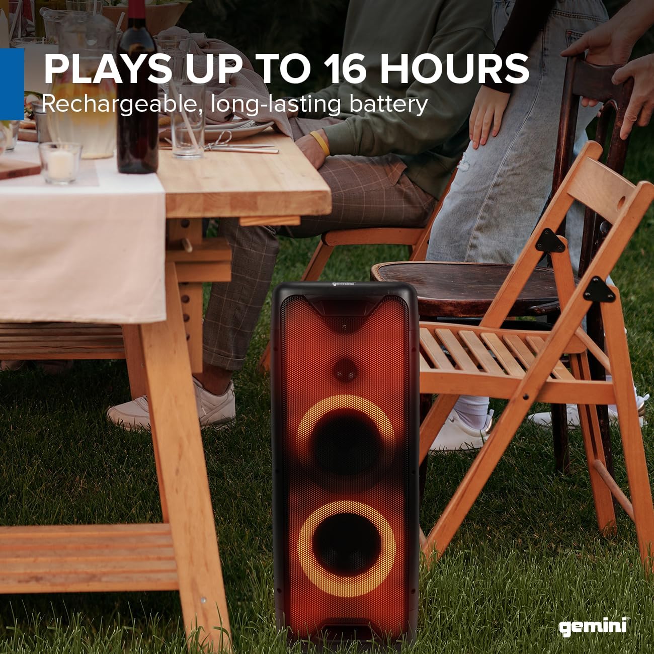 Gemini Bluetooth Party Speaker 800W with LED Lights, Dual 6.5” Woofers, Mic & Guitar Inputs, TWS Pairing, USB/FM/AUX/Bluetooth Playback, 16 Hr Battery – Portable Speaker for Parties (GLS-550)