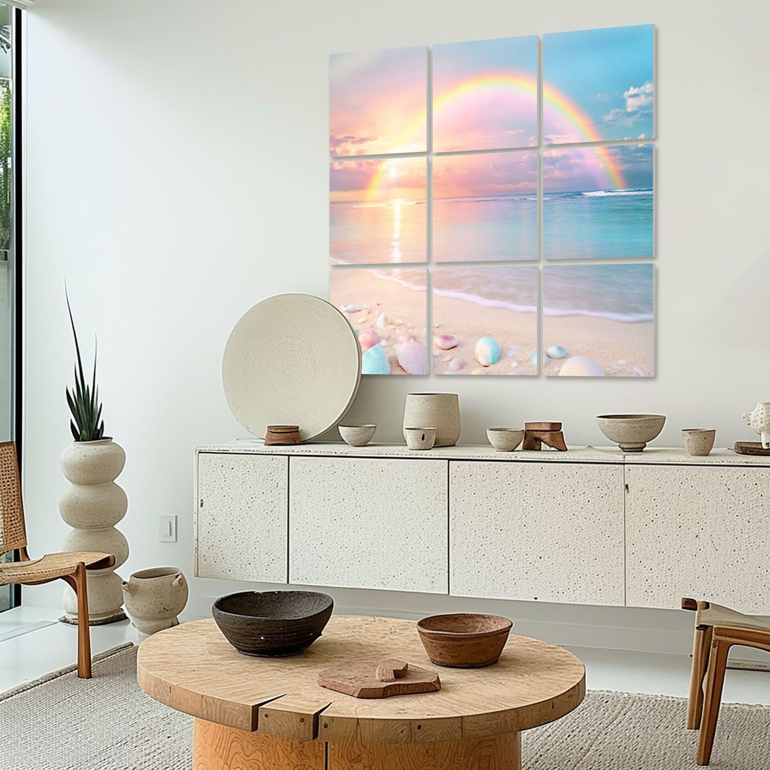 Art Acoustic Panels Self Adhesive Rejuvenating Beach Sunrise Crystal Pastel Pebbles 9 Packs Decorative Soundproof Wall Panels Large Sound Absorbing Panels for Home Office 60