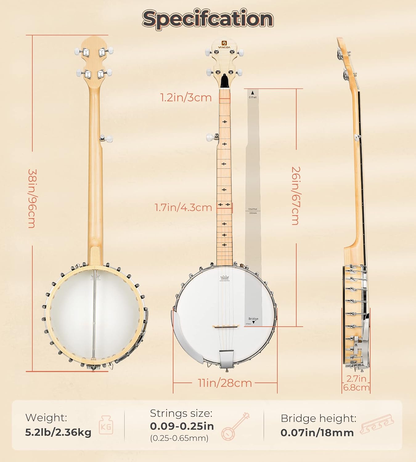 Vangoa Banjo 5 String and Open Back Banjo