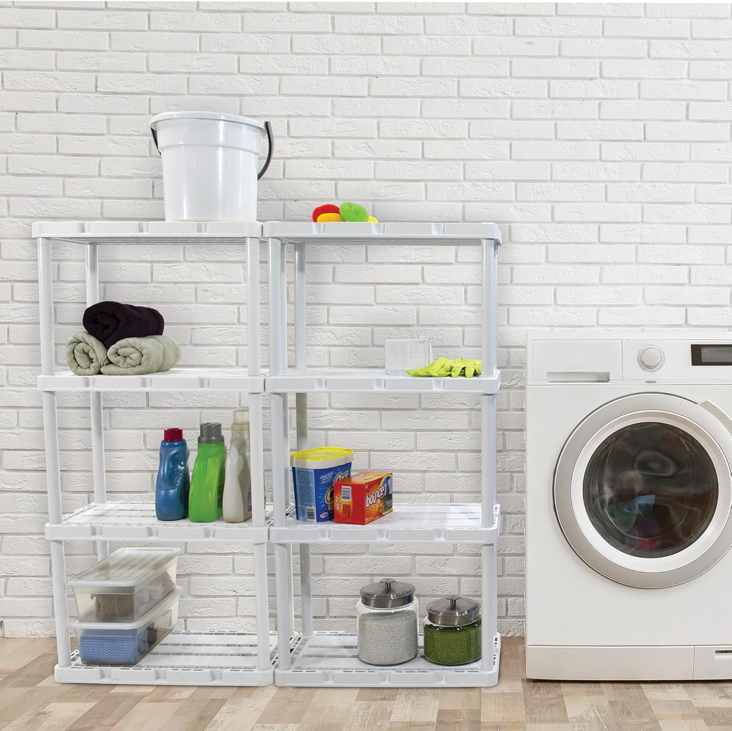 Gracious Living 3 Pack Light Duty Storage Shelves, Knect-A-Shelf 4-Shelf Ventilated Shelving Rack Organizer for Home, Garage, Basement & Laundry, White