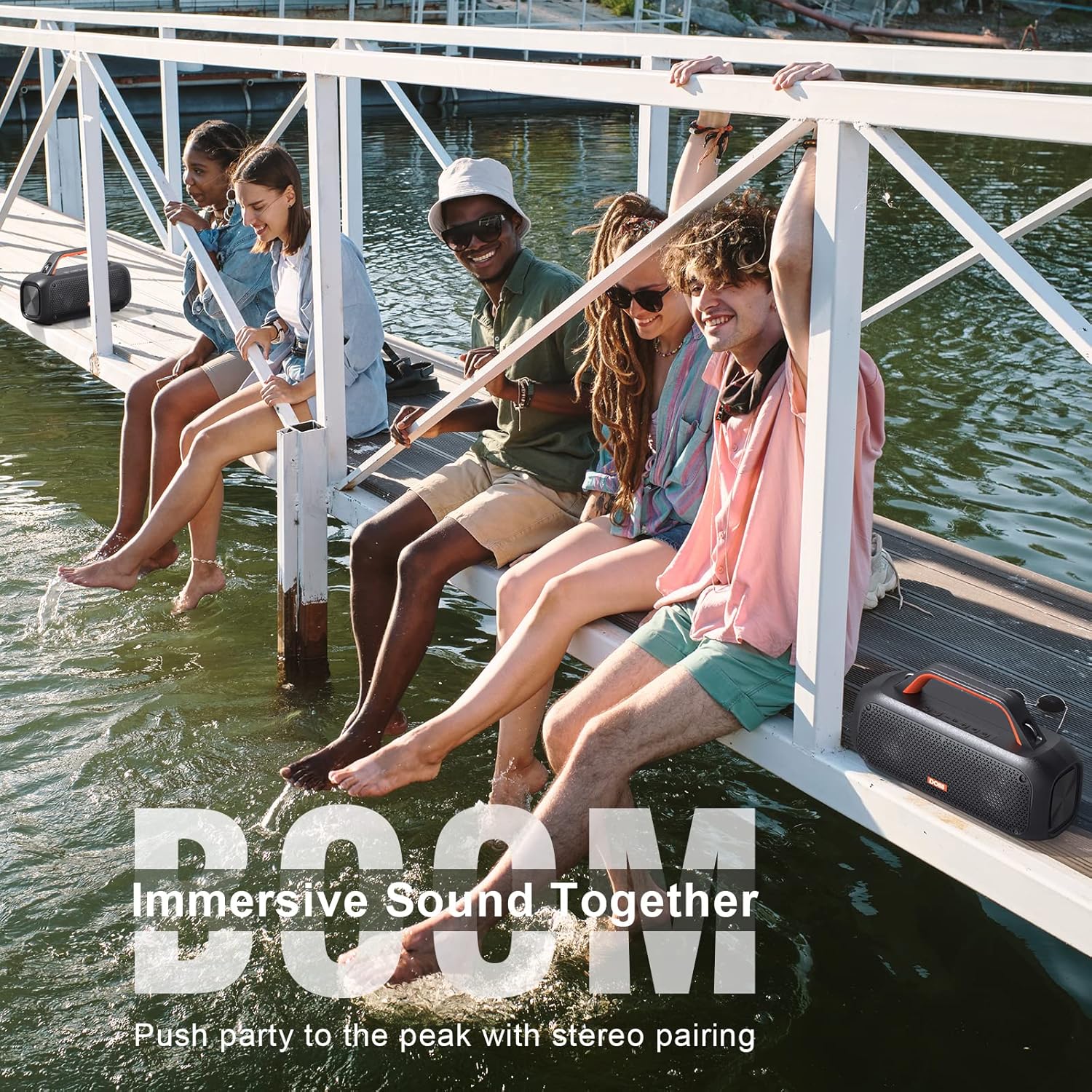 DOSS Extreme Boom Bluetooth Outdoor Speaker with 60W Mighty Sound, Deep Bass, 30H Playtime, USB-C, Bluetooth 5.3, IPX6 Waterproof with Portable Strap for Camping, Beach, Garage-Orange