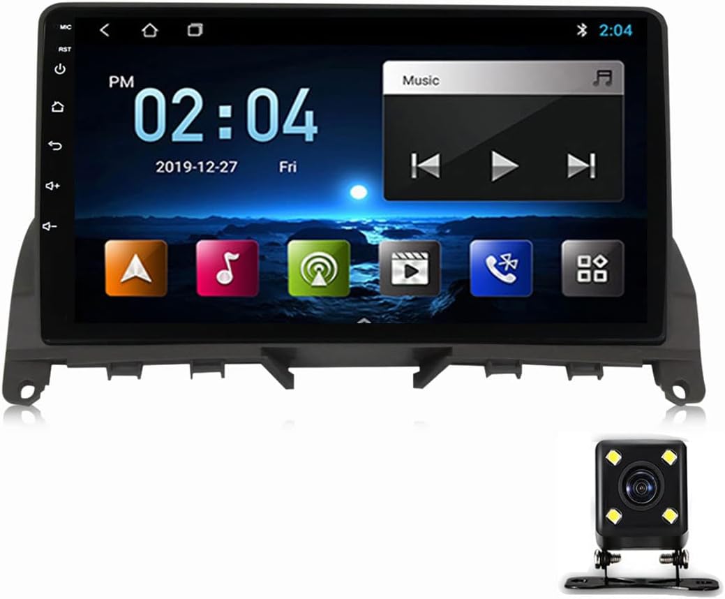 Double Din Car Stereo with Bluetooth 5.0, GPS Car Navigation Radio for Benz C Class 3 W204 S204 2006-2011 9 Inch Touchscreen Car Multimedia MP5 Player with SWC/USB/FM/RDS/Carplay