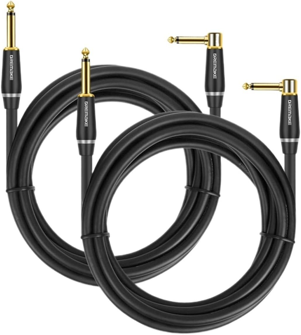 Guitar Cable 6.5mm Right Angle to Straight Instrument Cable-90 Degree 1/4 Inch TS Professional Electric Bass Guitar Cord(Pack of 2,3m)