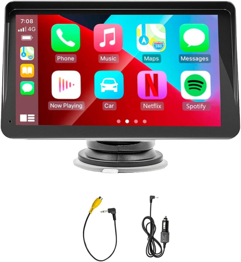 Portable Carplay Screen Wireless Carplay & Android Auto 7Inch Touch Screen Car Stereo Receiver with Bluetooth5.0 Handsfree/Mirror Link/AUX/FM/TF/USB Built-in Speaker