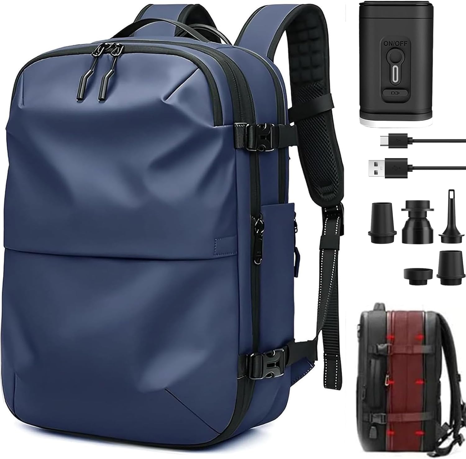 Expandable Vacpack Backpack,Vac Pack Backpack, alepeak vacuum backpack, 60L air vacuum compression backpack for travel (vacpack 2.0- Blue + electric vacuum)