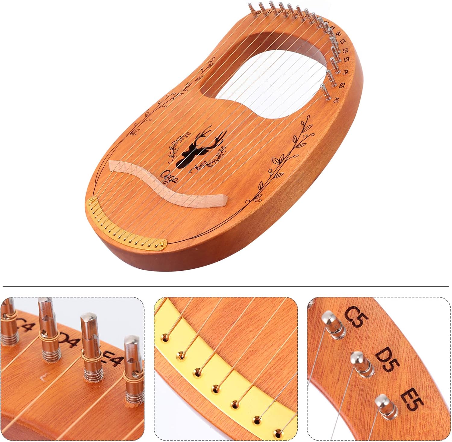 EXCEART 1set String Wooden Harp Portable Lyre Instrument for Beginners Solid Strings for Relaxation and Music Practice