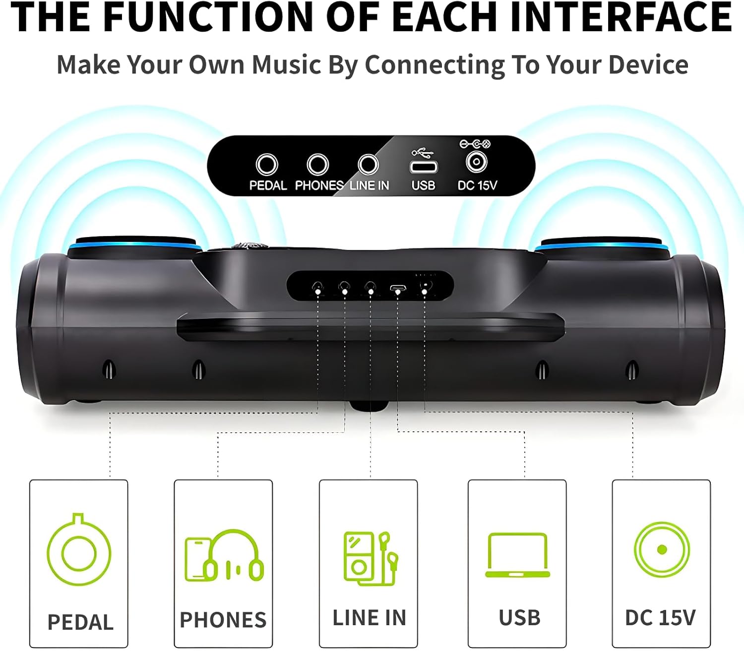 Electronic Drum Set,7-Drum Practice Pad with Headphone Jack, Roll-Up Drum Kit Machine with Built-in Speaker Drum Pedals and Sticks 10 Hours Playtime,Great Christmas for Kids