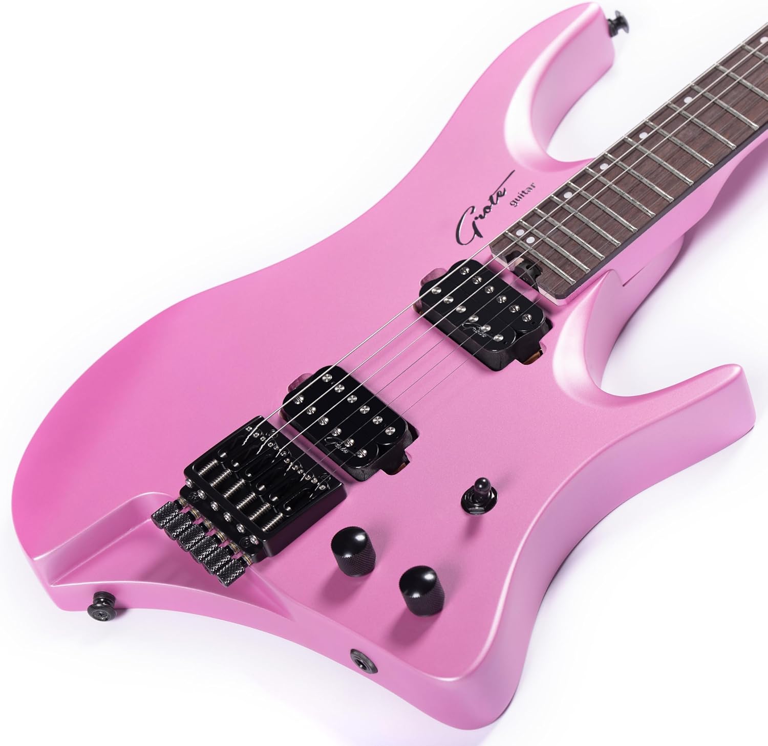 Grote Headless Electric Guitar Solid Mahogany Body Canadian Maple Neck Model GRHL-03 (Pink)