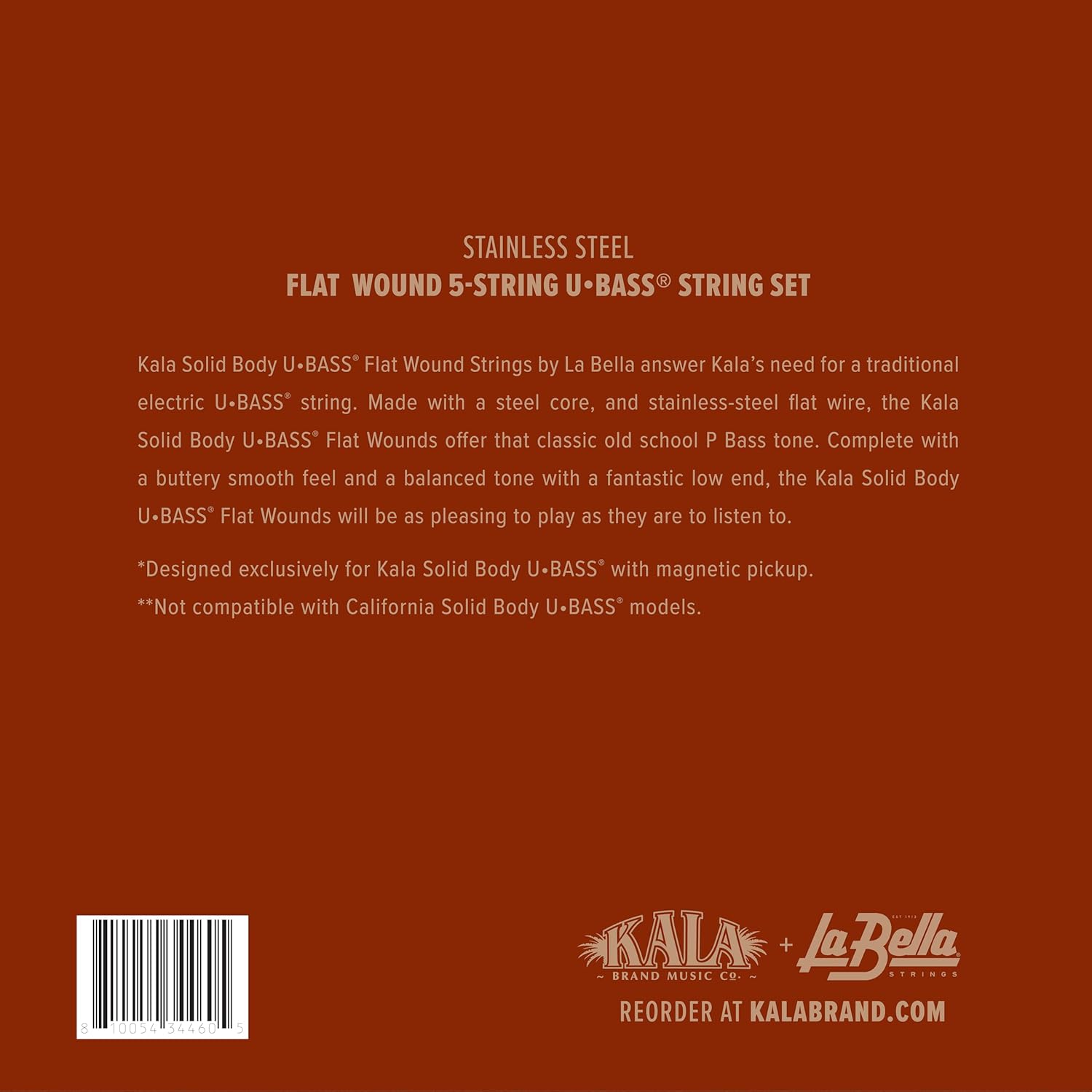 Stainless Steel Solid Body U•BASS® Flat Wound 5-String Set