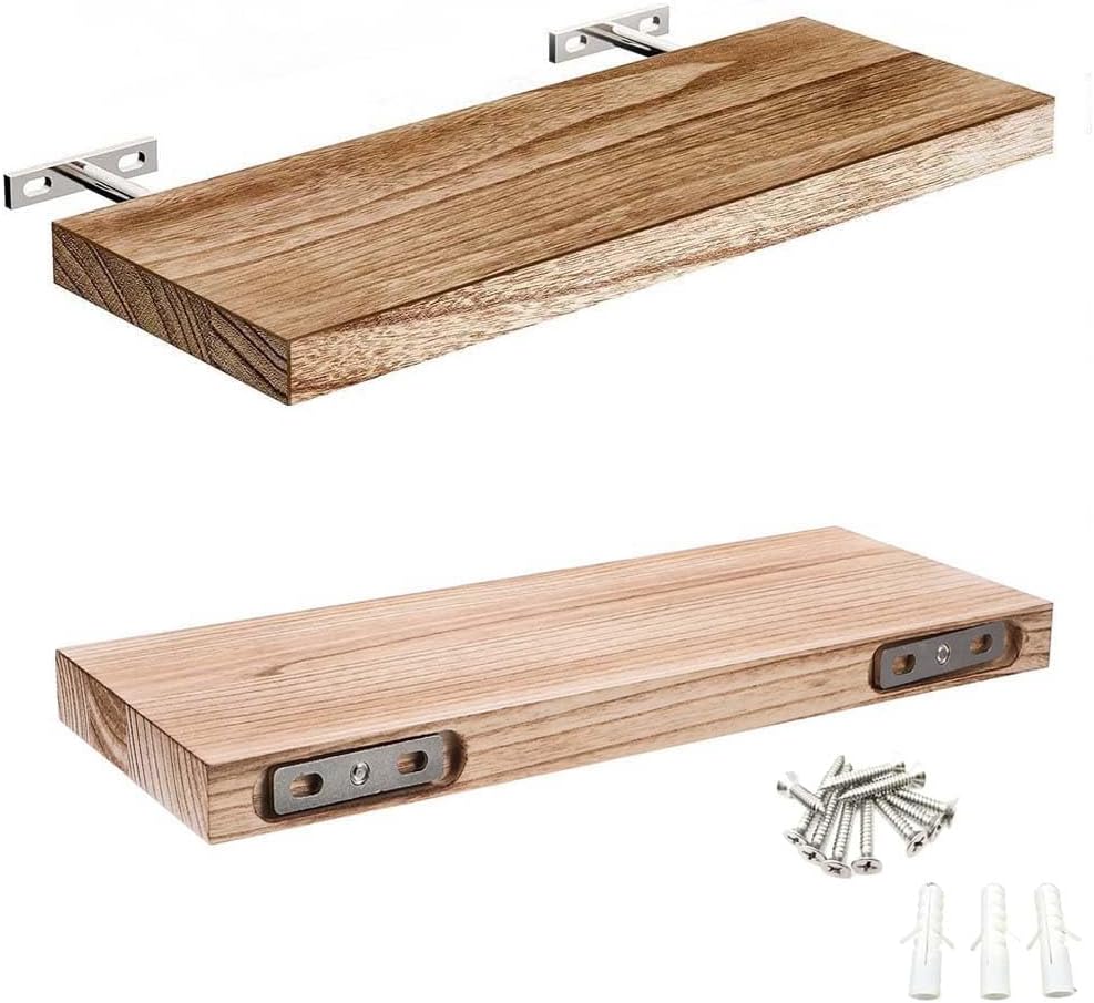 Solid Oak Floating Wall Shelves, Modern Wooden Display Shelf Set, Kitchen Bathroom Storage, Natural Wood (32