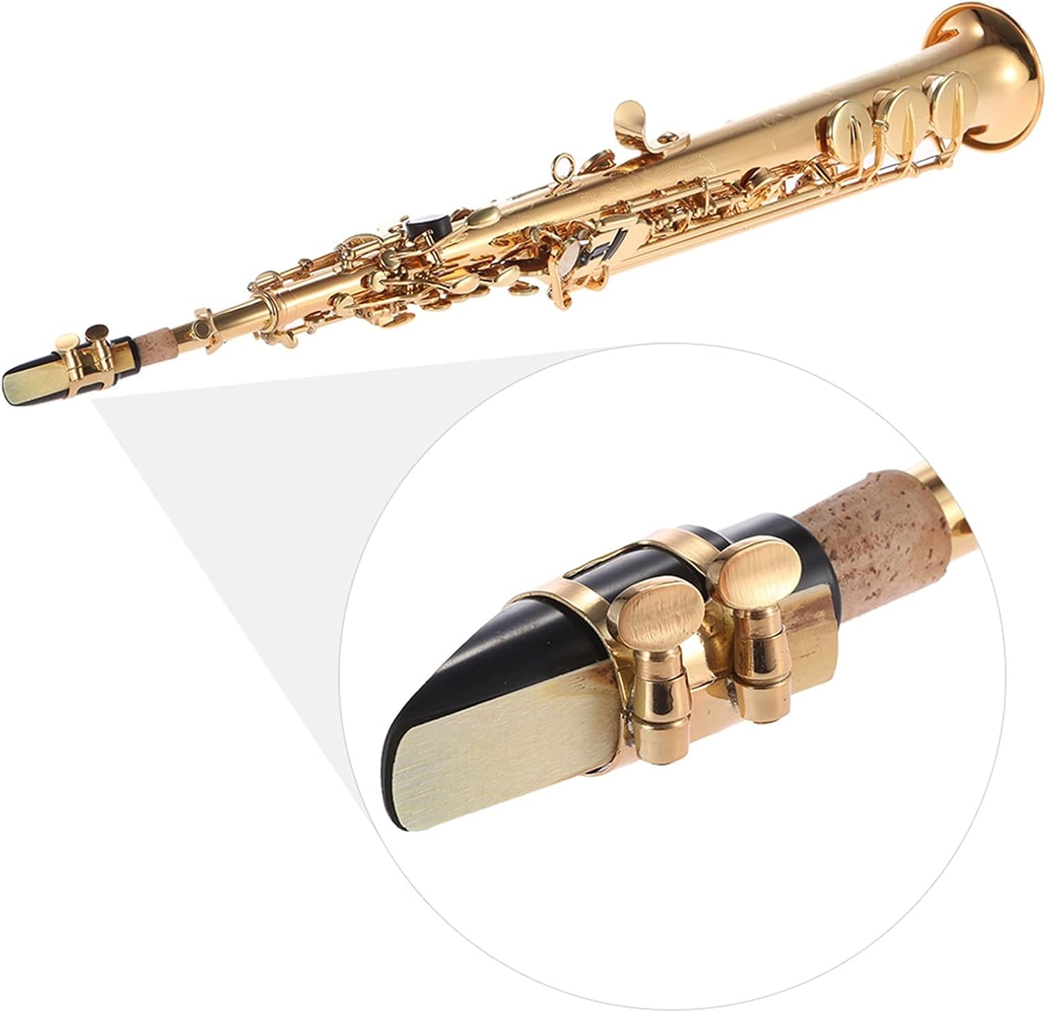 Brass Straight Soprano Saxophone Bb B Flat Instrument Natural Shell Key Carve Pattern with Case Student Saxophone (Color : Gold)