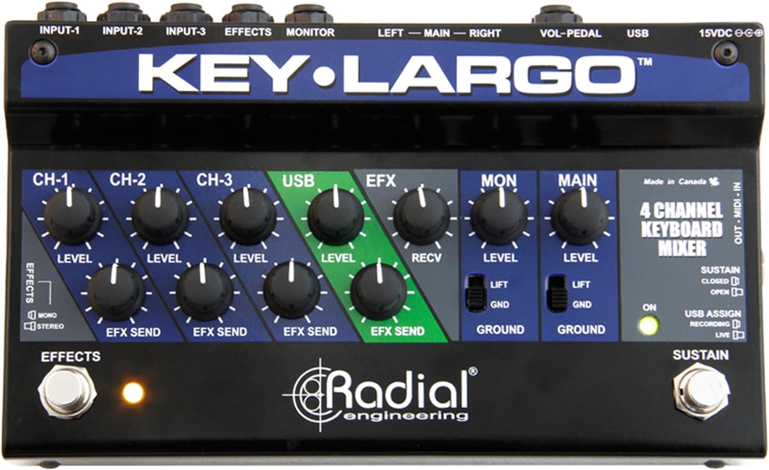 Radial Key Largo Keyboard Mixer with Balanced DI Outs