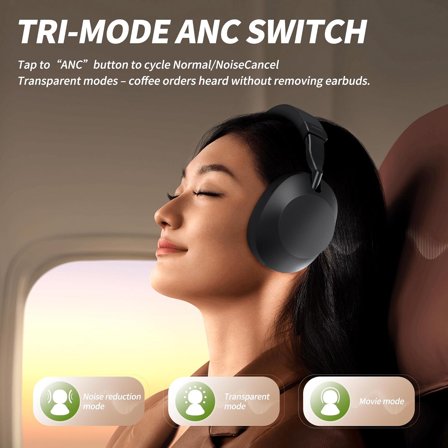 SOMIC Air One ANC Wireless Bluetooth Headphones, PersonalizedSpatial Audio, Hybrid Active Noise Cancelling, Premium Over-Ear Bluetooth Headset, Up to 40 Hours Battery Life - Black