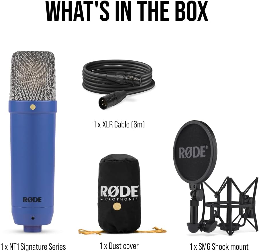 RØDE NT1 Signature Series Large-Diaphragm Condenser Microphone with Shock Mount, Pop Filter and XLR Cable for Music Production, Vocal Recording, Streaming and Podcasting (Cobalt)