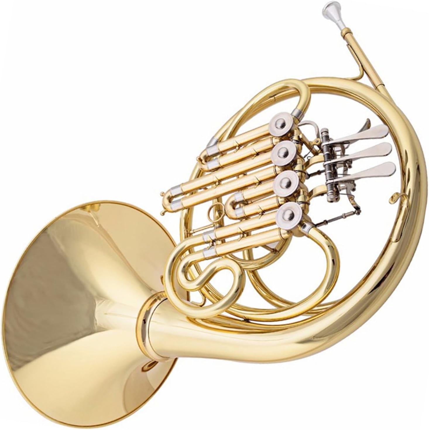 Brass French Horn Four-key Single Lacquered Gold French Horn In B Flat Adult Stage Instrument Professional Band Instrument