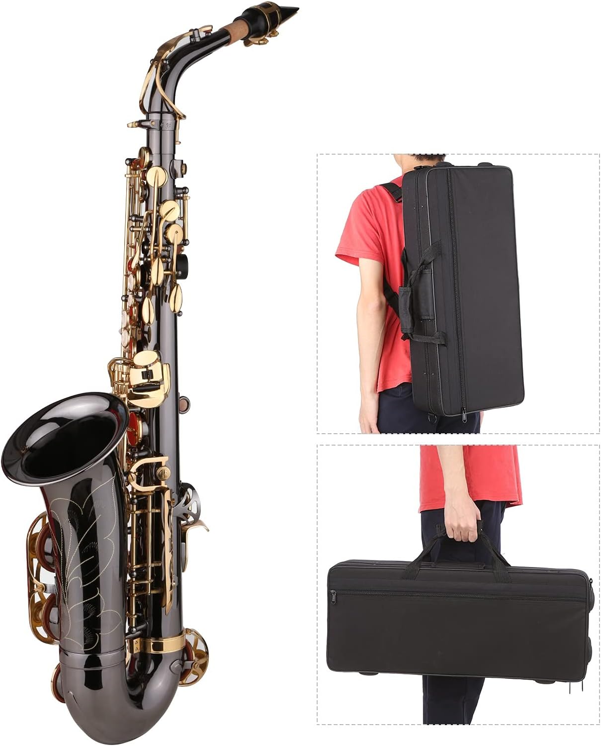 EB E- Flat Alto Saxophone Sax Nickel- Plated Brass Body with Engraving Nacre Keys Woodwind Instrument Student Saxophone (Color : Bronze)