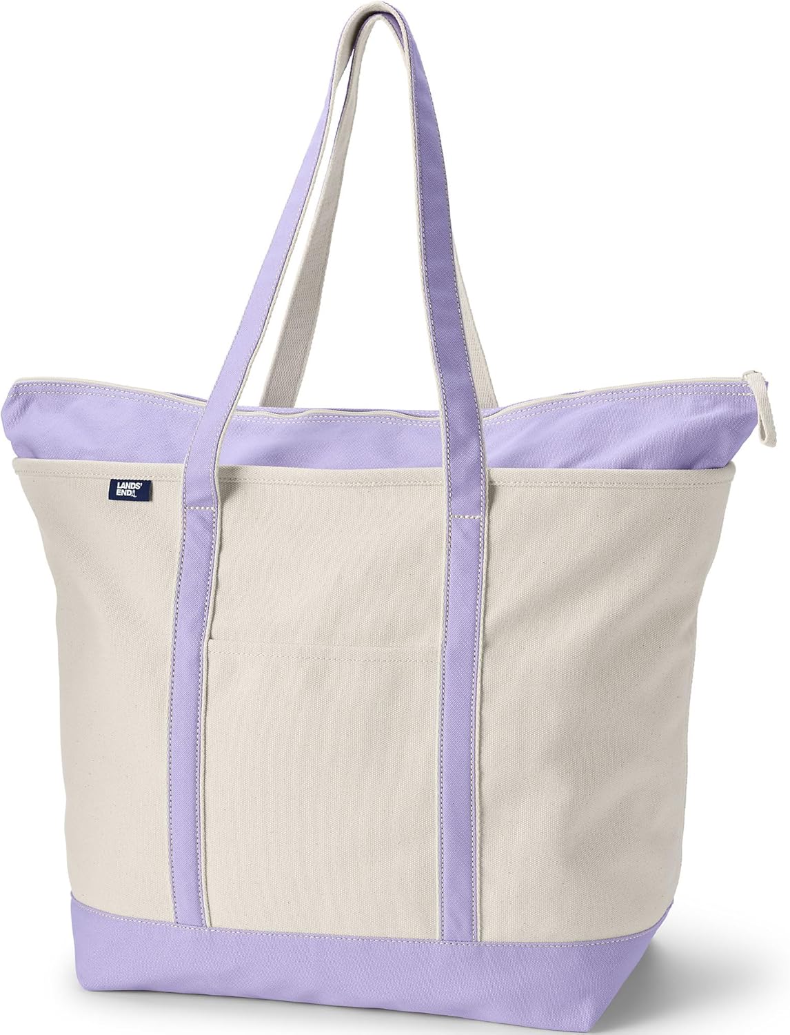 Lands' End Natural Long Handle Zip Top Canvas Tote Natural/lavender Cloud X-Large