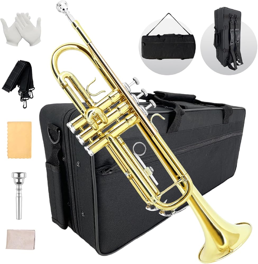 Bb Standard Trumpet Set for Beginners or students trumpet instrument with Carrying Hard Case 7C Mouthpiece Cleaning Cloth Gloves