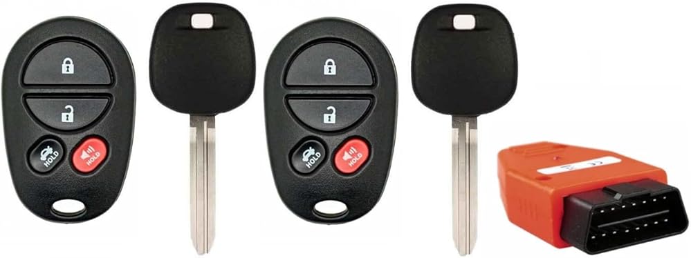 Set of Two 4 Button Remote Keyless Entry + Transponder Chip Blank Key (44D) DOT for Toyota Avalon, Solara 2004-2009 FCC ID: GQ43VT20T IC: 1470A-1T + Programmer PN :89742-AA040 / 89742-07020