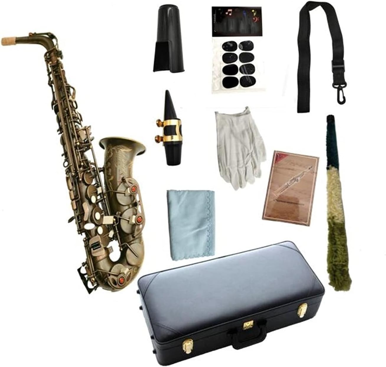 Sax Beginners Kit Alto Saxophone E Flat Antique Copper Woodwind Instrument with Case Mouthpiece Wind Instrument (Color : Deep Blue)