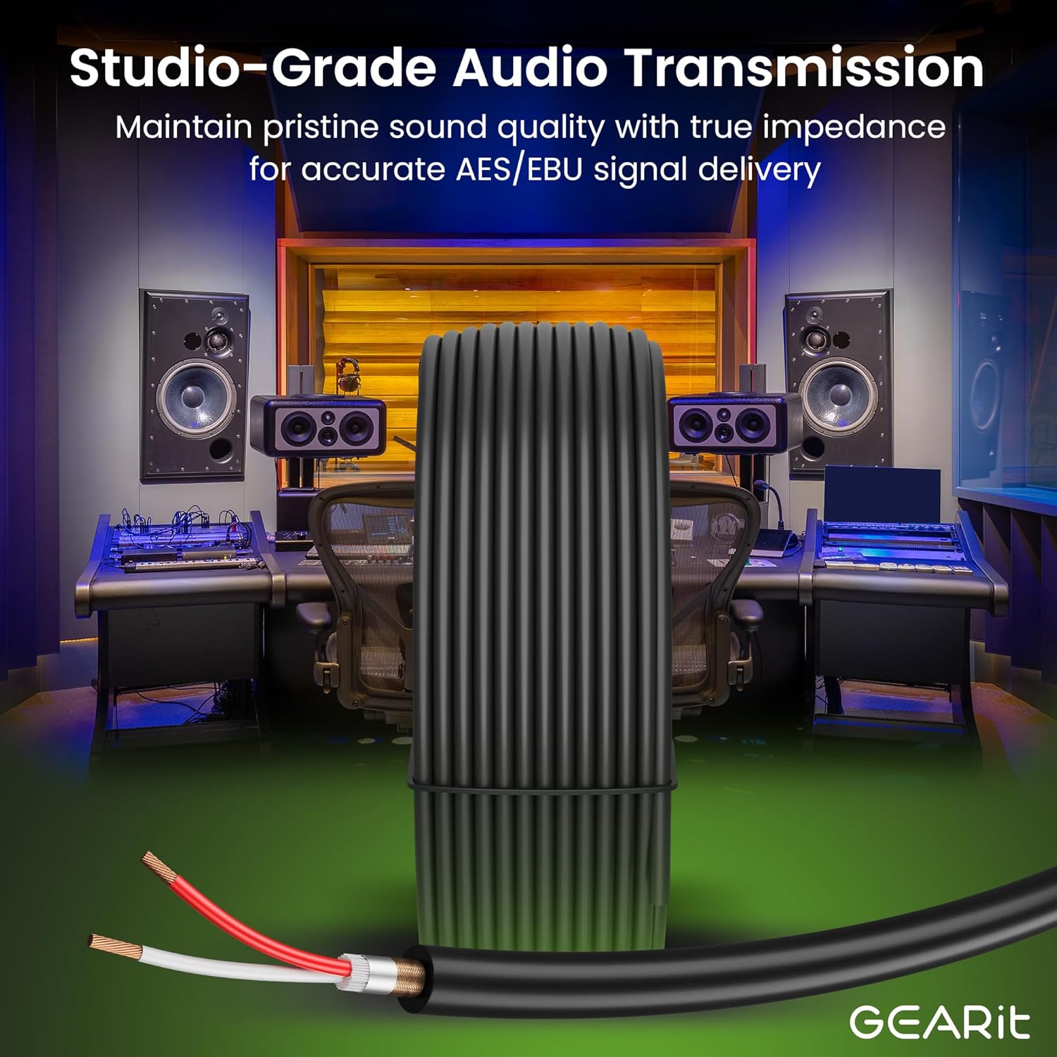 GEARit DMX Stage Lighting Bulk Cable, 300 Ft Extended Length, 2-Conductor, Compatible with 3-Pin XLR Connectors for DMX and AES/EBU, 22 AWG Oxygen Free Copper - for DJ LED Par Lights, Recording Studio