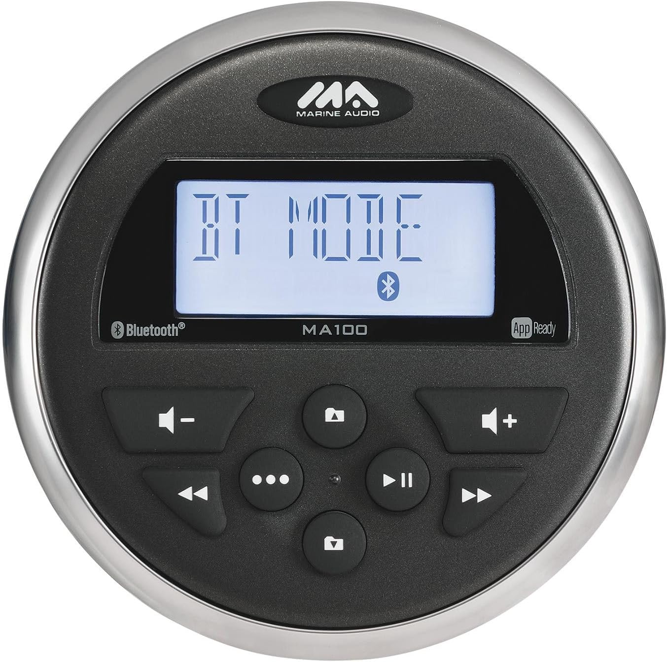 Marine Audio MA100 AM/FM/USB Compact Bluetooth Stereo with App Control; IPX6 Waterproof; AM/FM Tuner; Daylight-readable Segmented LCD Display; LED Backlit Buttons; UV Resistant; 160W (Renewed)