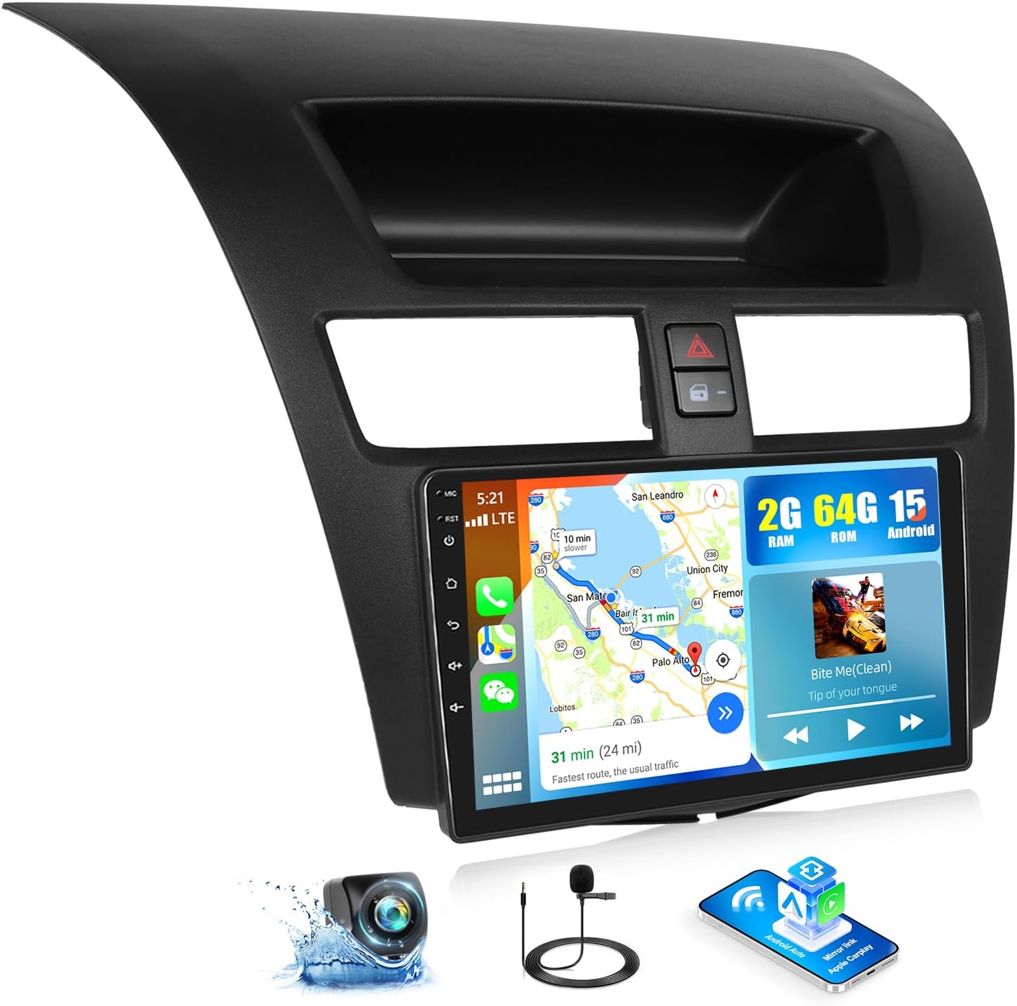 CAMECHO 2G+64G Android 15 Car Stereo for Mazda BT-50 2011-2020 9 Inch Touch Screen with Wireless CarPlay Android Auto Mirror Link 28UI Bluetooth FM GPS Navigation WiFi SWC Backup Camera