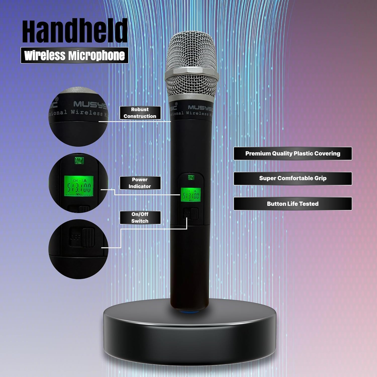 MUSYSIC Wireless Mic -8-Channel Wireless UHF Microphone System | 300ft Range Wireless -Podcast Equipment Dynamic Handheld Mics for Party/Church/Conference/Speech| Mics, Microphone Frequency 2