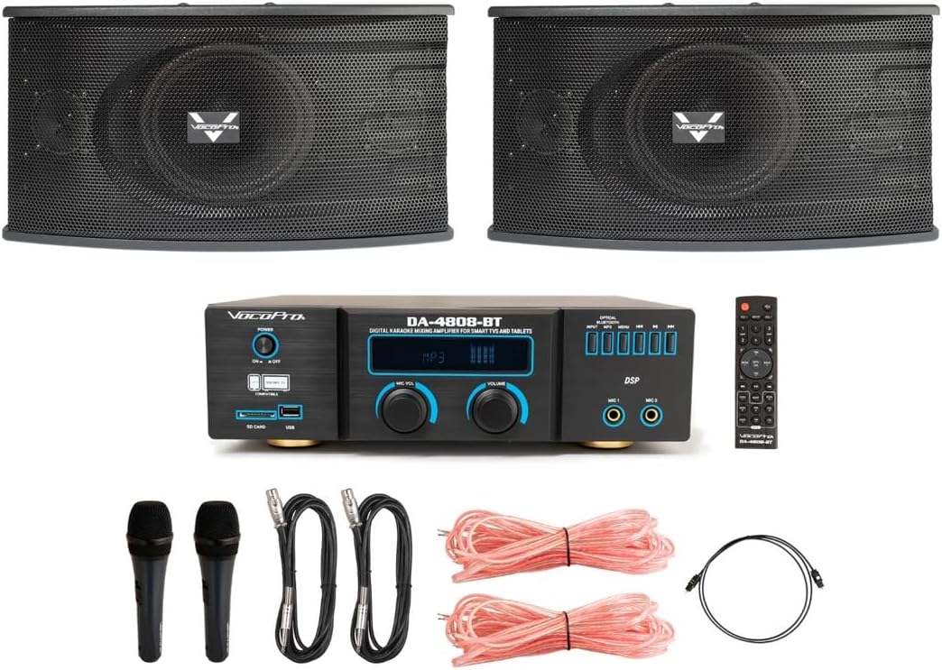 VocoPro 250 Watt Speaker/Amplifier/Microphone Package with Built-in Mic Mixer/Effects/FM Tuner/Bluetooth