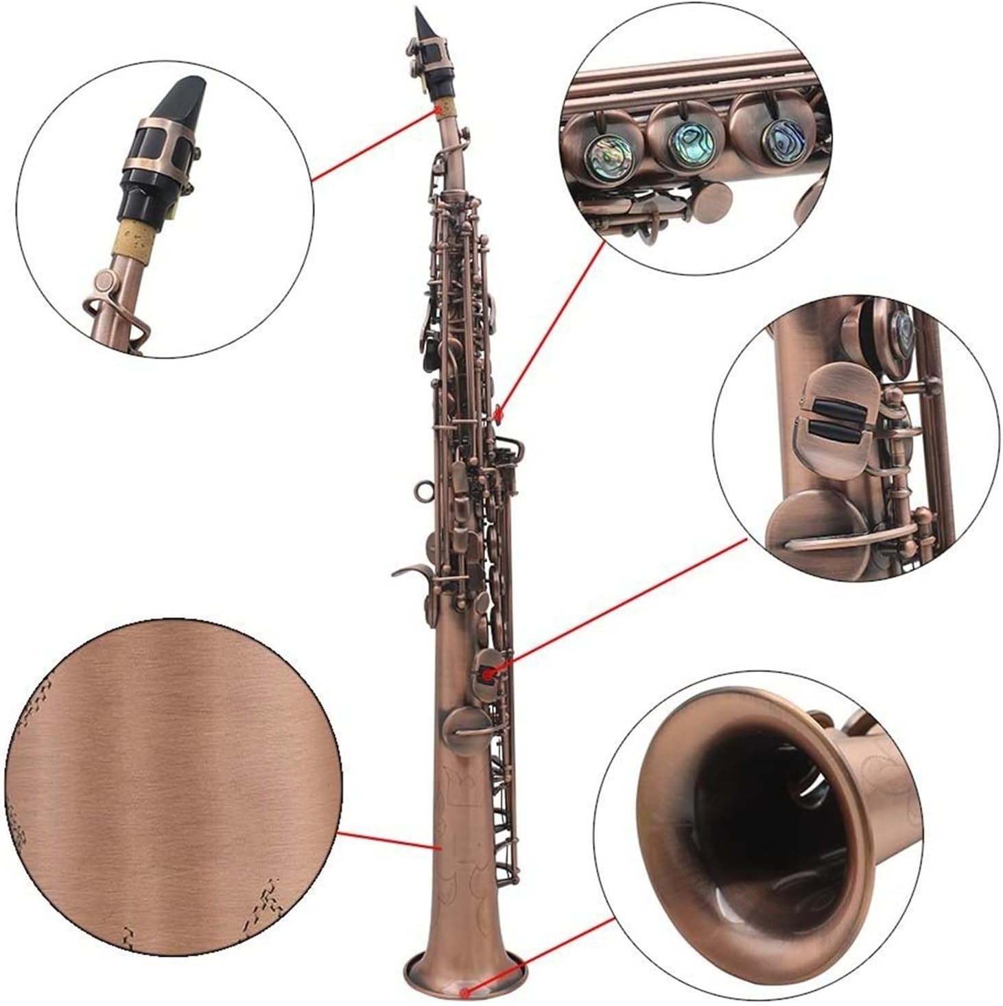 KESHUO Bronze Straight Bb Saxophone Sax Woodwind Instrument Abalone Shell Key Carve Pattern Brass Sax Beginners Kit