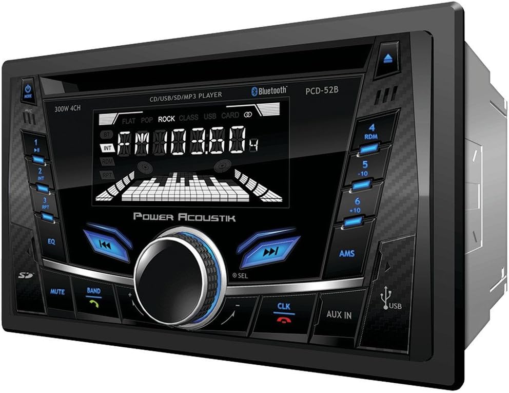 Power Acoustik PCD-52B Double Din Car Stereo Receiver, 2 Din in Dash - CD - MP3 - AM/FM - Bluetooth - USB Playback