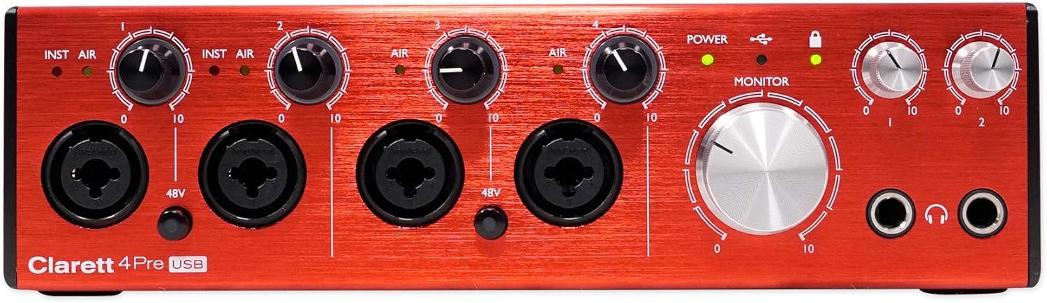 Focusrite AMS-CLARETT-4PRE-USB Clarett 4Pre USB 18-In/8-Out Audio Interface, Red Black